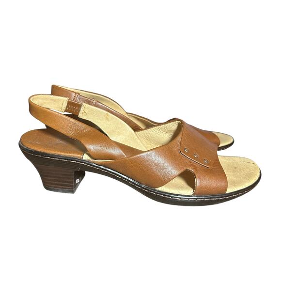 Sofft Brown Leather Slingback Sandals 8.5W Wide Width Comfort Heel Casual Shoes - Picture 1 of 10